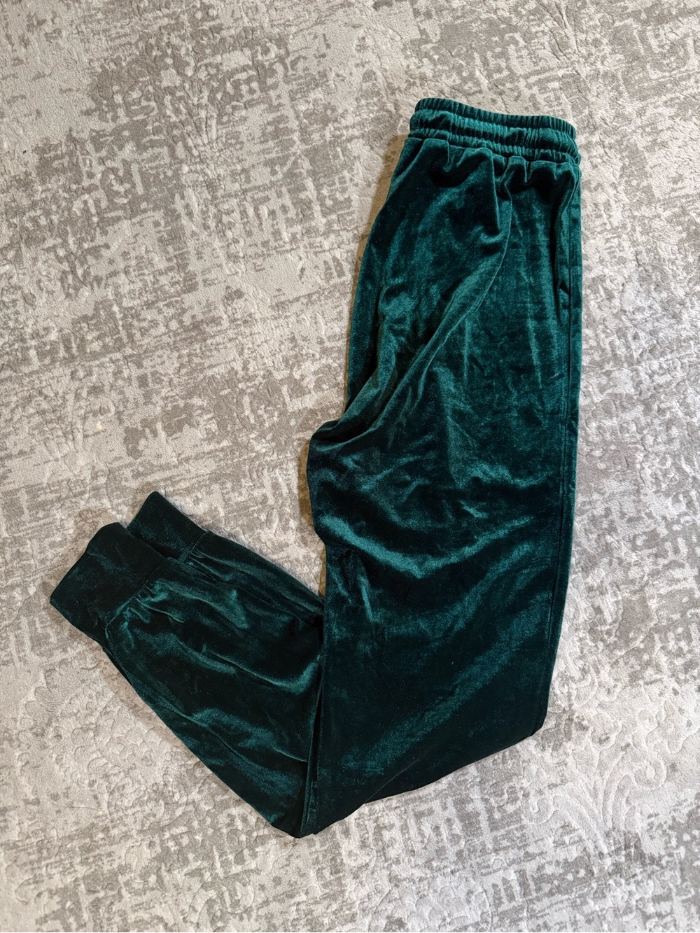 Velvet Velour Jogger Athletic Casual Pants Deep Emerald Green Womens Large